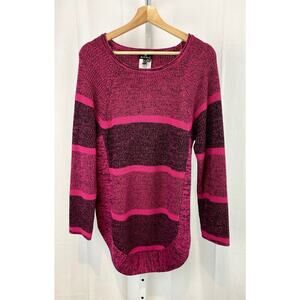 MARBLE Size L Marled Stripe Sweater Side Slit Long Sleeve Pullover Pink Gray